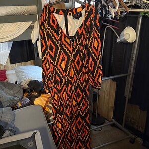 Waxing Poetic Orange and Black Long Sleeve Dress